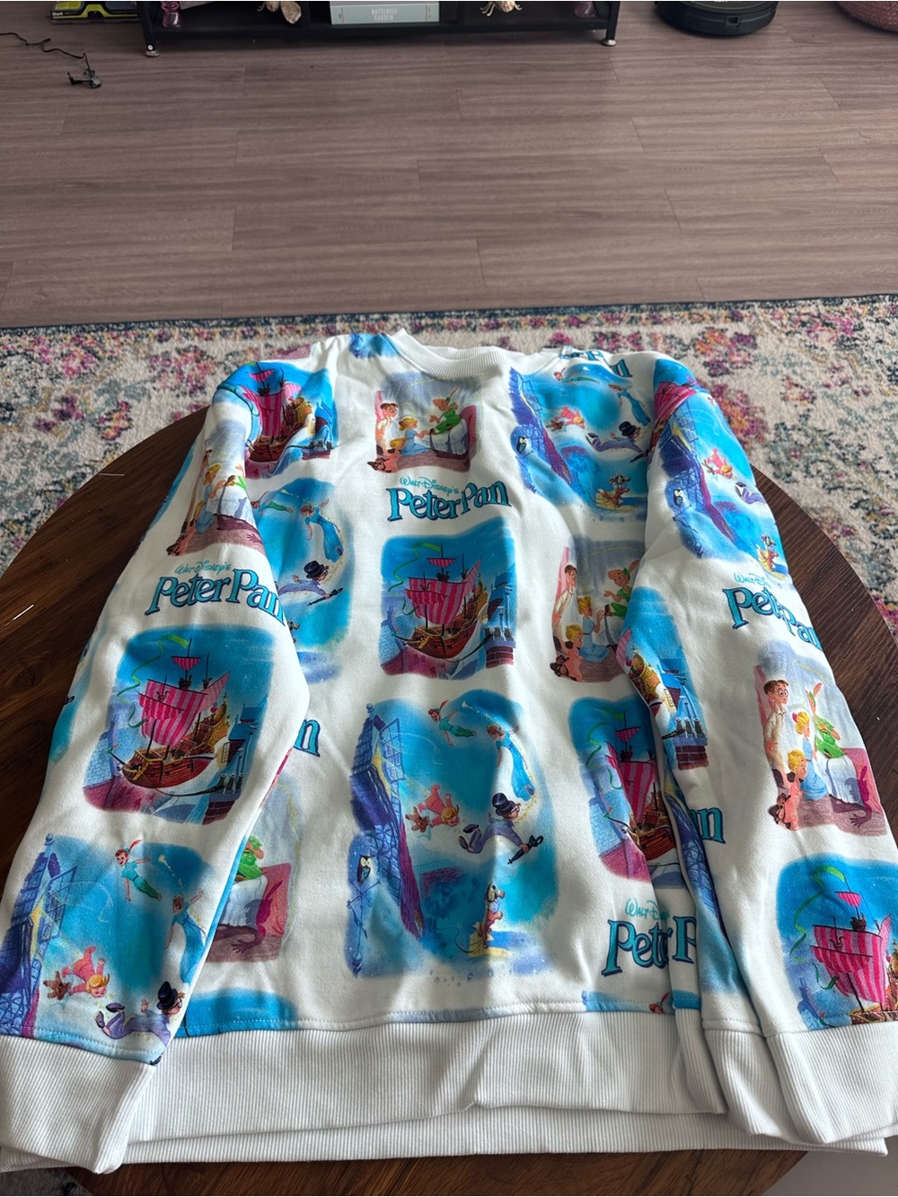 Disney White Sweatshirt with Blue and Pink Peter Pan Prints
